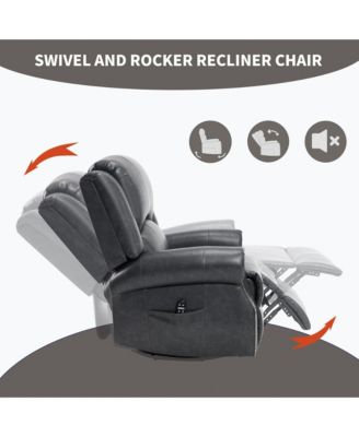 Faux Leather Recliner Chair Rocker Swivel Chair Manual Recliner with Heat & Massage