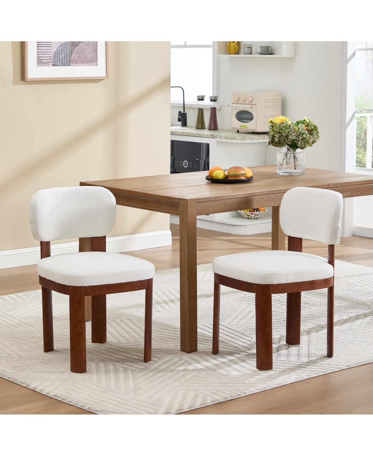 Boyel Living Set of 2 Farmhouse Wooden Dining Chairs 22.05" Fabric Upholstered with Rubberwood Legs