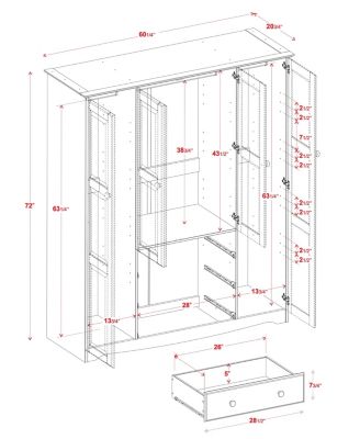 100% Solid Wood Family 4-Door Wardrobe with Raised Panel Doors and Metal Knobs
