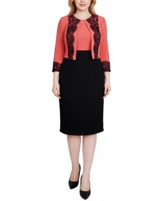 Women's Lace-Detail 2 Piece Textured Knit Dress Set