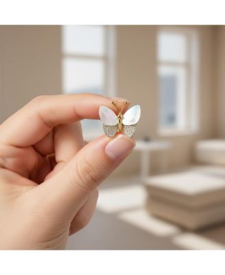 Kids/Teens 14k Gold Plated Cubic Zirconia Butterfly Stud Earrings