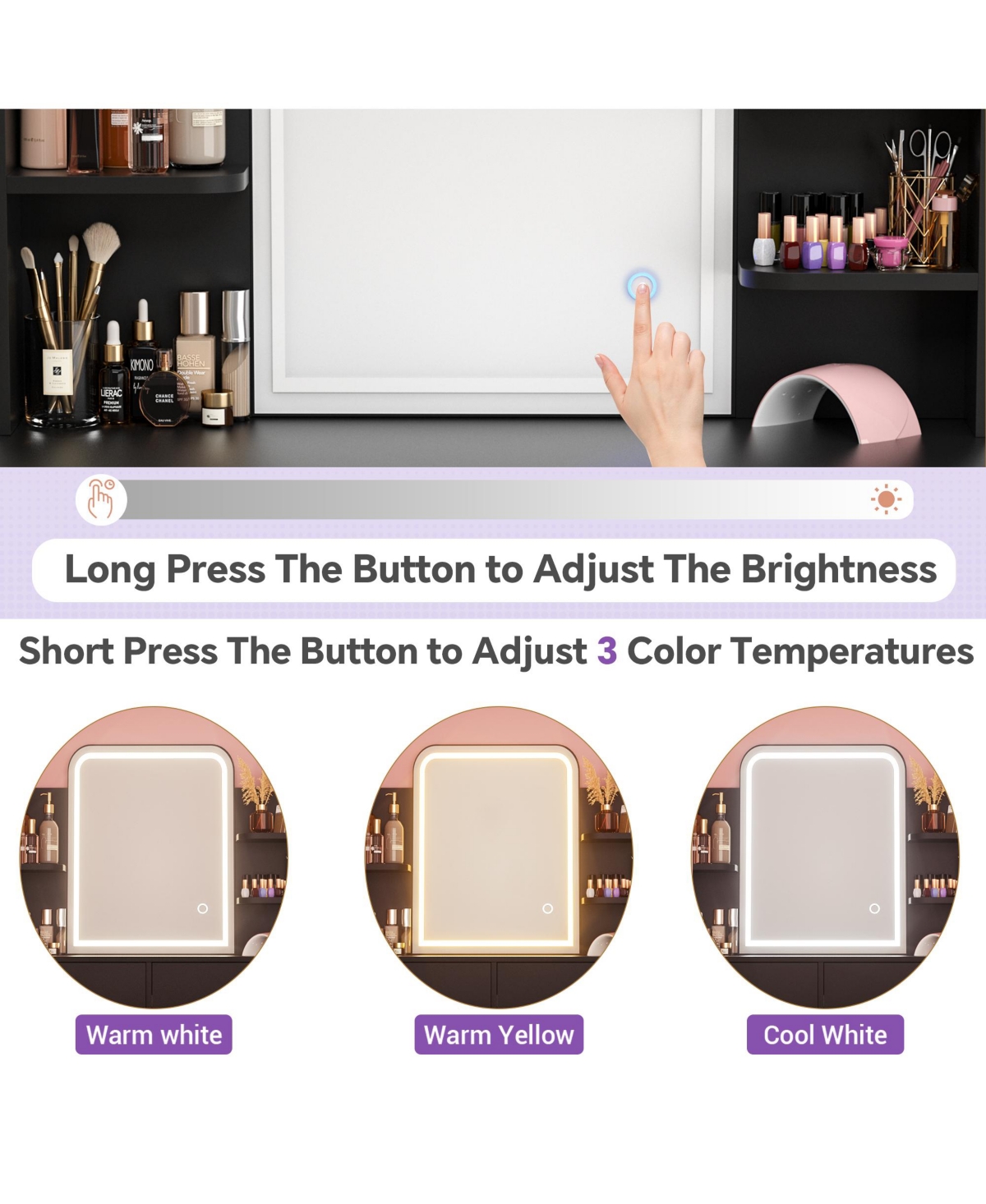 Aheaplus Makeup Vanity with Mirror and Lights, Table Drawers