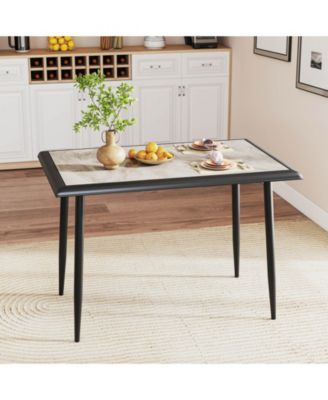 44" Rectangular Kitchen Table with Metal Frame Faux Marble Tabletop Dining Table