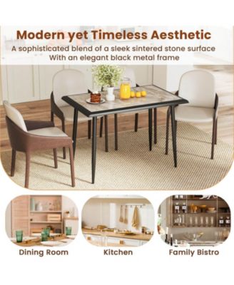 44" Rectangular Kitchen Table with Metal Frame Faux Marble Tabletop Dining Table