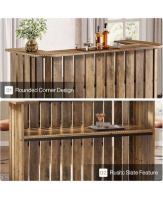 63-Inch Home Bar Unit, Farmhouse Liquor Bar Table with Storage Shelves, 2-Tier Wine Bar Cabinet Mini Bar Table, Rustic Brown