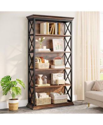 6-Tier Bookcase Set of 2, 71 Inches Industrial Bookshelves and Bookcases with 5 Shelf Display Storage Shelves