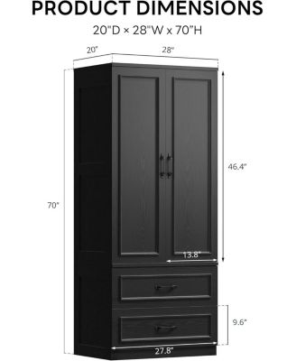 Black Armoire Wardrobe Closet with 2 Doors and 2 Drawers