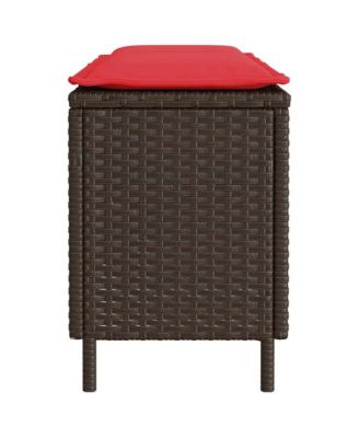 Patio Bench with Cushion Brown 43.3"x11.8"x15.9" Poly Rattan