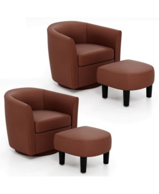 Swivel Barrel Chair with Ottoman Footrest Curved Backrest