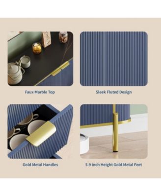 59in Blue Sideboard Buffet Cabinet, Modern Fluted TV Console with 3 Drawers & Adjustable Shelf for Kitchen, Dining & Living Room