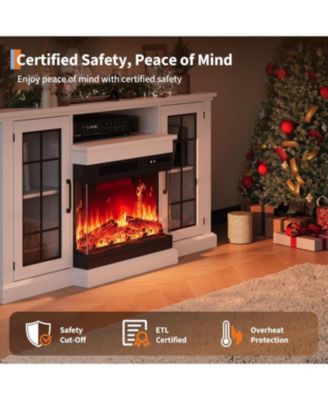 59" TV Stand with 24" 3-Sided Glass Fireplace, 12 LED Flame Colors, 750/1500W, Storage for 65" TV