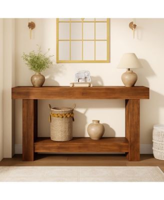 63" Long Console Table for Entryway, Wood Farmhouse Console Table for Living Room, 2-Tier Large Table with Storage, Wooden Entryway Entry Table