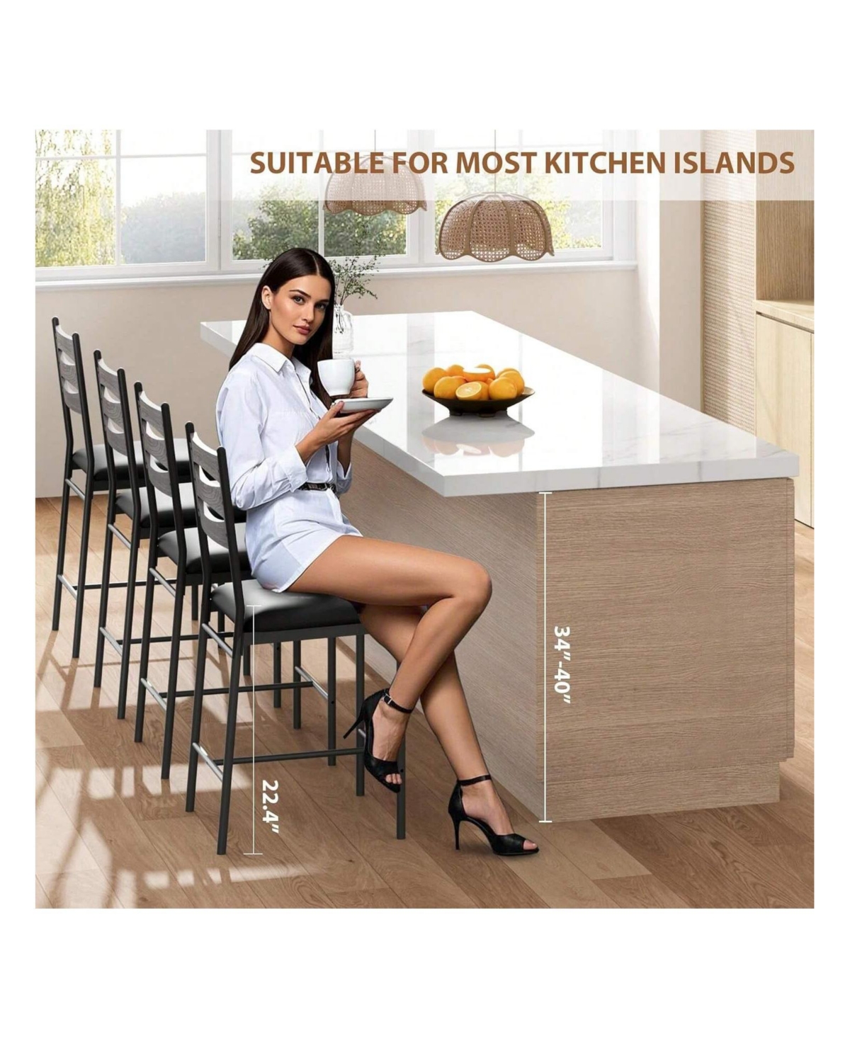 gaomon Bar Stools Set Of 2, Wooden Barstools, Faux Leather Upholstered Bar Chair With Back & Footrest & Thick Cushion