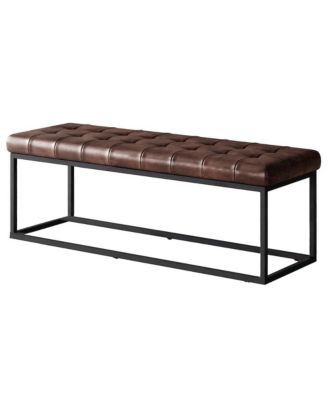 Global Archive 50" Genuine Distressed Leather Mid-Century Modern Ottoman Bench