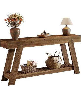 62.9-Inch Solid Wood Console Table for Entryway, Long Narrow Sofa Couch Table with Storage