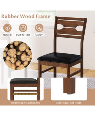 Dining Chair Set of 4 w/ Rubber Wood Frame Padded Seat Curved Backrest