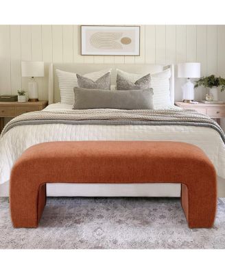 47" Upholstered Scroll Velvet Waterfall Bench/Chenille Entryway Bench-