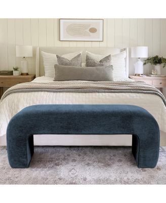 47" Upholstered Scroll Velvet Waterfall Bench/Chenille Entryway Bench-