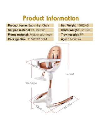 White Gold Luxury Baby Dining Chair Baby High Chair with Adjustable Seat Height and Removable Tray