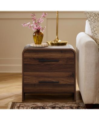 Walnut Finish 2-Drawer Nightstand & End Table, Engineered Wood with Rounded Corners