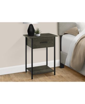 Accent Table, 2 Tier, End, Lamp, Living Room, Side Table, Storage Drawer, Small, Dark Bronze Laminate, Black Metal, Contemporary
