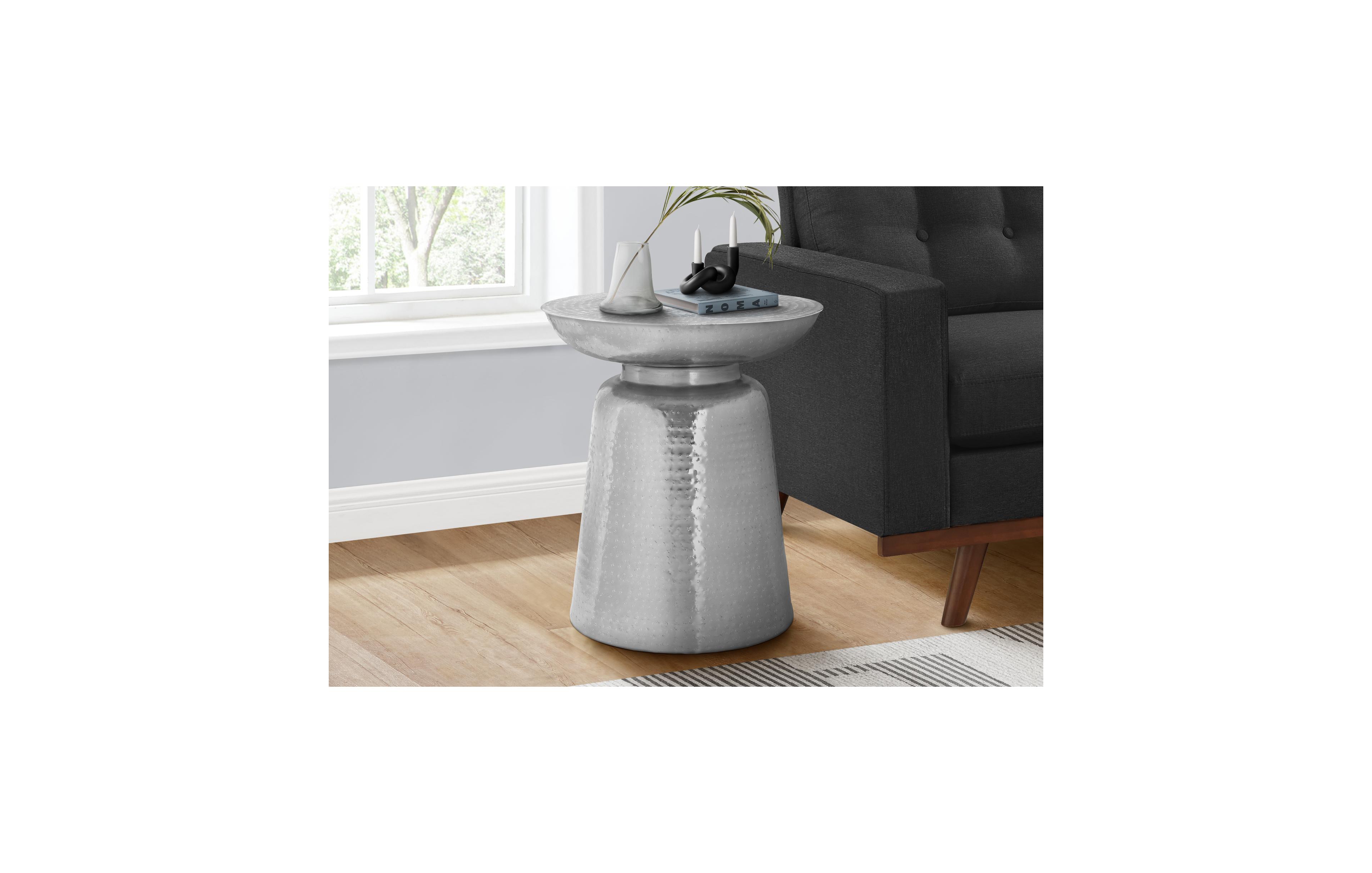 Lovmor Chrome Drum Accent Table – Modern Side/End Table for Living Room or Bedroom