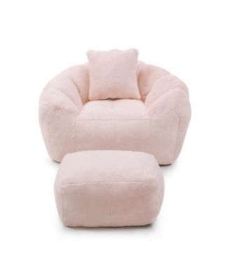 Giant Faux Fur Bean Bag Chair with Footstool