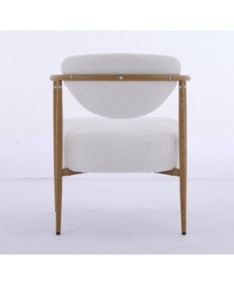 White teddy velvet dining chair with metal frame and wood grain finish