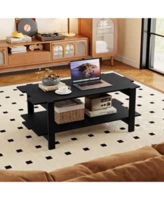 2-Tier Coffee Table Irregular Center Table with Open Storage Shelf Cocktail Table