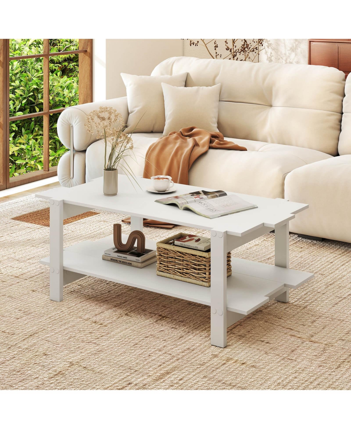 Costway 2-Tier Coffee Table Irregular Center with Open Storage Shelf Cocktail