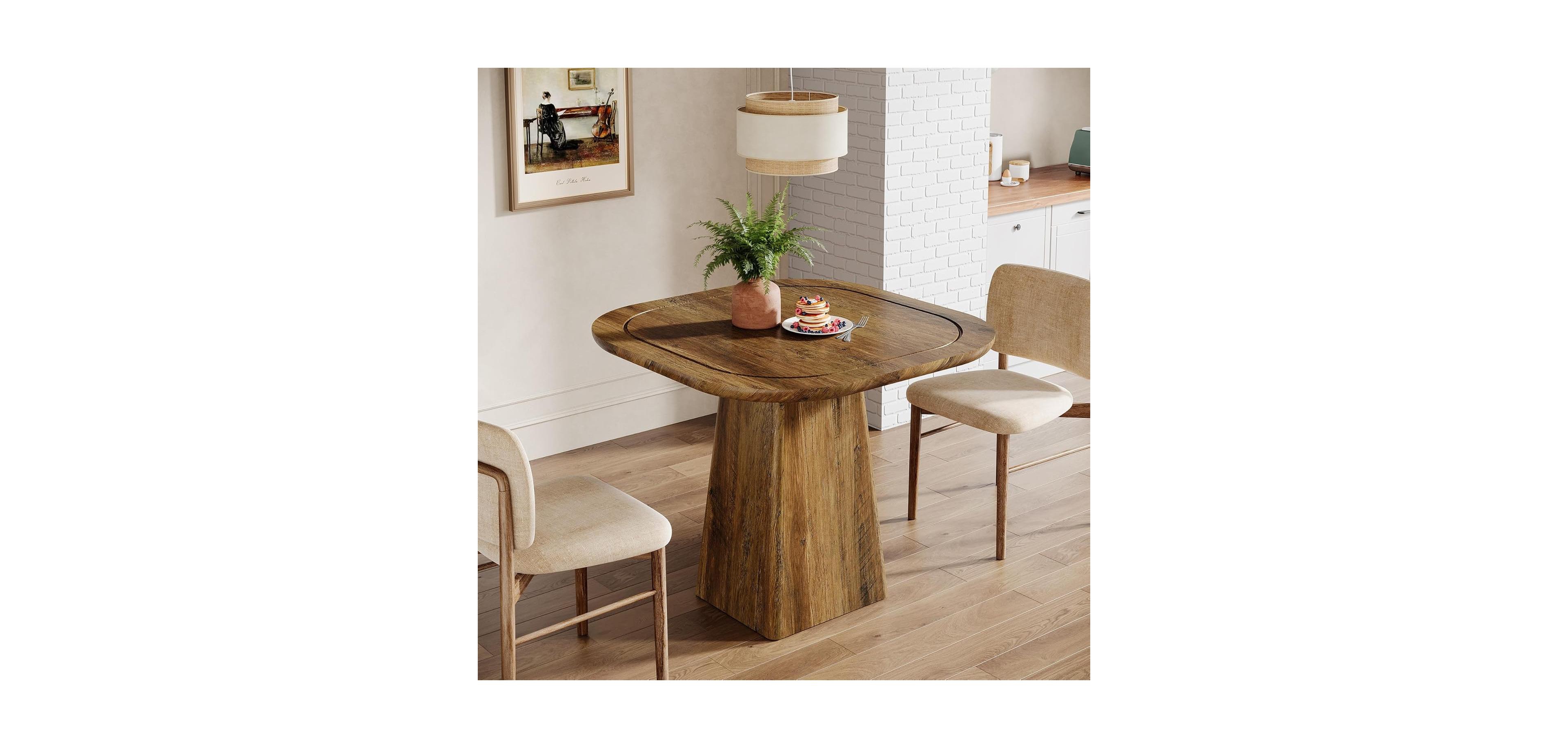 Tribesigns Square Dining Table for 2-4, 31.5" Farmhouse Small Kitchen Table with Heavy-Duty Pedestal Base