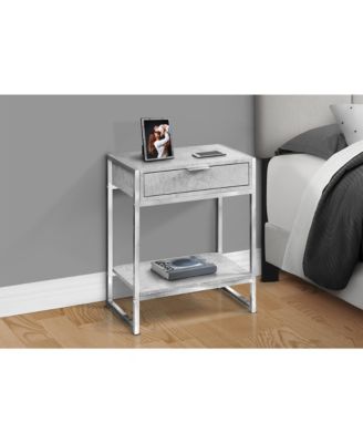 Accent Table, Side, End, Nightstand, Lamp, Storage Drawer, Living Room, Bedroom, Grey Laminate, Chrome Metal, Contemporary, Modern