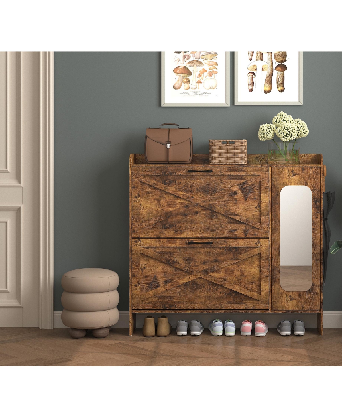 Lovmor Large Mirrored Shoe Cabinet Adjustable Flip Drawers Storage Bench Entryway Rack