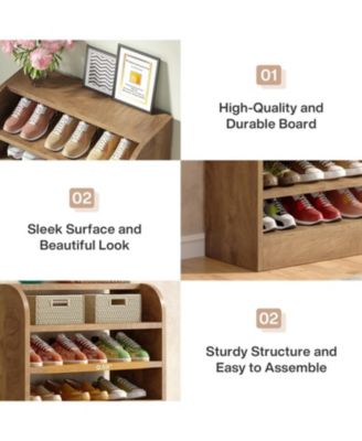 Shoe Rack Set of 2, 8-Tier Tall Shoe Shelf Shoes Storage, Wooden Shoe Storage Cabinet, Wood Color