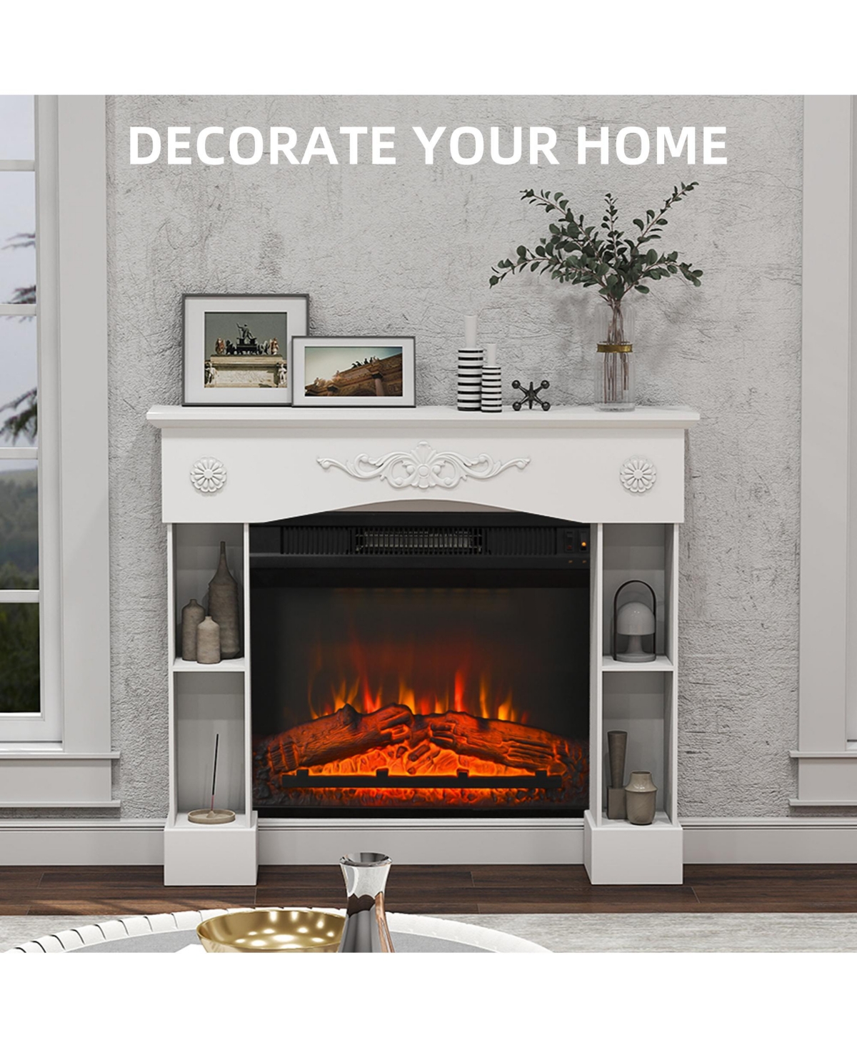 Homcom Baroque Fireplace Mantel, Fireplace Surround with Leg,