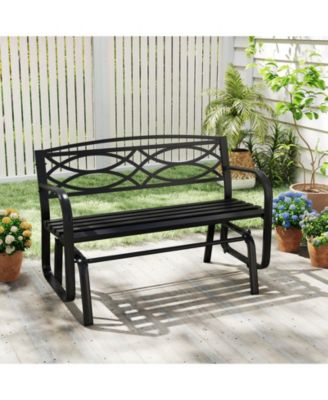 2-Person Outdoor Glider Bench with Metal Frame Armrests Geometric Backrest