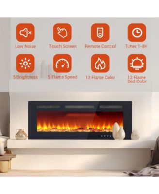 40" Wall Mounted/Recessed Electric Fireplace, 12 Flame Colors, Remote Control, 750/1500W, Log & Crystal