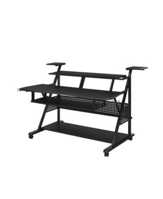 Willow Black Finish Music Desk with 40Inch Keyboard Tray and Storage Shelves