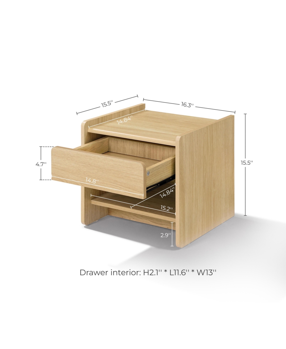 LuxenHome Hazel Oak Manufactured Wood 1-Drawer 1-Shelf 15.5" H End Table and Nightstand