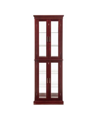 Transitional Display Cabinet with Adjustable Shelves Internal Lighting and Mirrored Back Panel