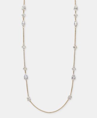 Cubic Zirconia Stationed Strand Necklace, 42" + 3" extender