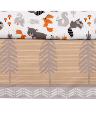 Baby Acorn Gray/Beige/White/Orange Woodland Fox, Raccoon, Squirrel & Bear 3-Piece Nursery Crib Bedding Set