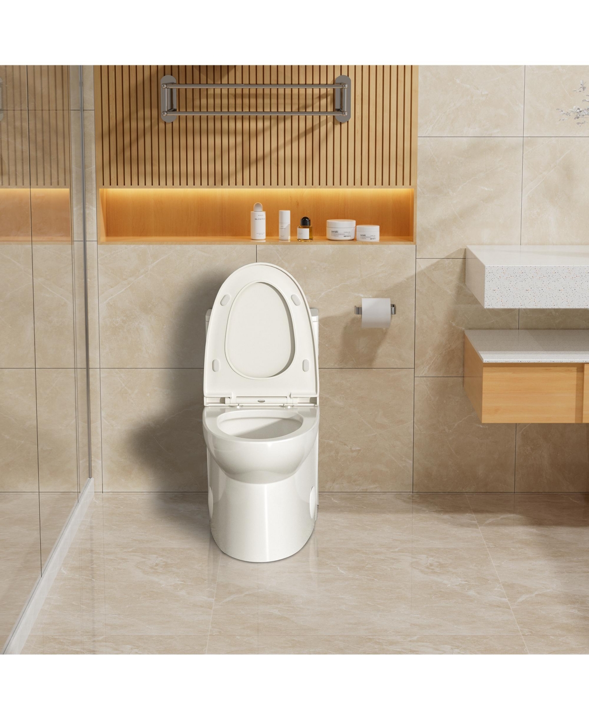 Casainc-One-Piece Dual Flush 1.1/1.6 Gpf Elongated Bathroom Fixture Comfort Seat Height, Soft-Close Seat,Glazed Surface