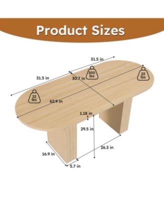 Oval Farmhouse Dining Table, 62.9 Inch, Natural Finish