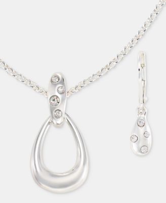 Crystal Open Pendant Necklace & Drop Earrings Set