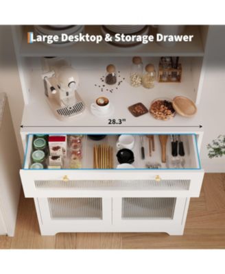 Kitchen Pantry Cabinet,62 Inch Freestanding Hutch Cupboard with Large Countertop,Glass Doors, Drawer and Adjustable Shelves