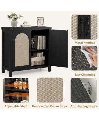 Rattan Sideboard Buffet Cabinets with Storage, Farmhouse Kitchen Accent Storage Cabinet, Boho Coffee Bar Cabinet