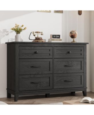 6-Drawer Black Bedroom Dresser, 47" Wide Freestanding Chest with Storage, Wooden Closet Organizer for Living Room, Bedroom, Entryway