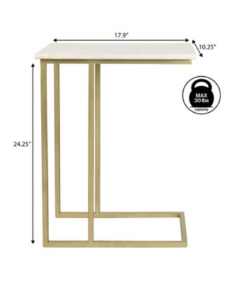 Caius 24.25" Designer Industrial Metal C-Shaped End Table and Side Couch Table with White Marble Top