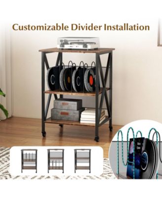 3-tier Record Player Stand with Metal Dividers Adjustable Shelf & Power Outlets